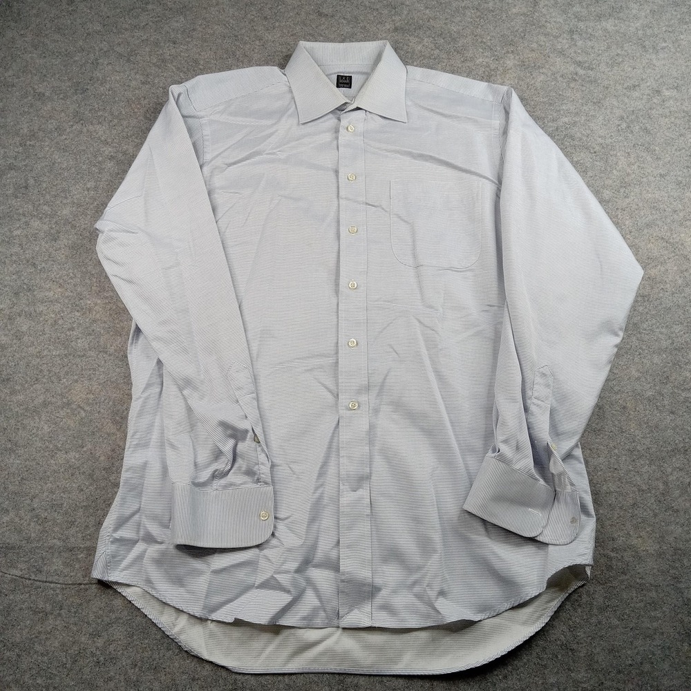 Ike Behar Shirt Mens 16.5 37 Blue White Stripe Dress Long Sleeve Button Front
